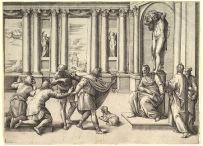 Man Seated Beneath a Statue of Bacchus, Receiving an Audience MET DP819642