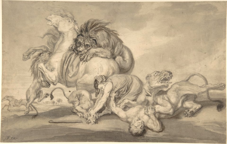 Lions Attacking Two Men and a Horse MET DP806046