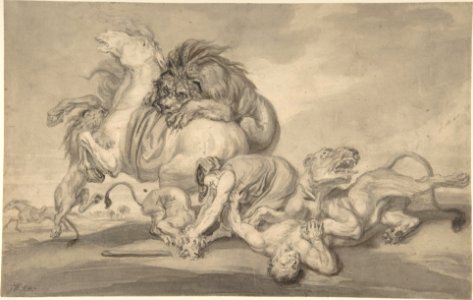 Lions Attacking Two Men and a Horse MET DP806046