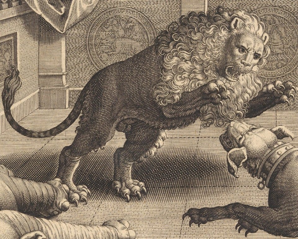 Lion, Venationes ferarum avium, piscium... MET DP221256 (cropped)