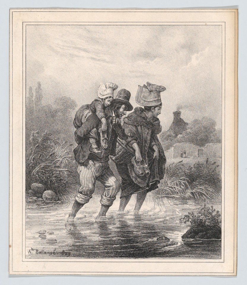 Man, Woman and Child Crossing a Stream MET DP874203
