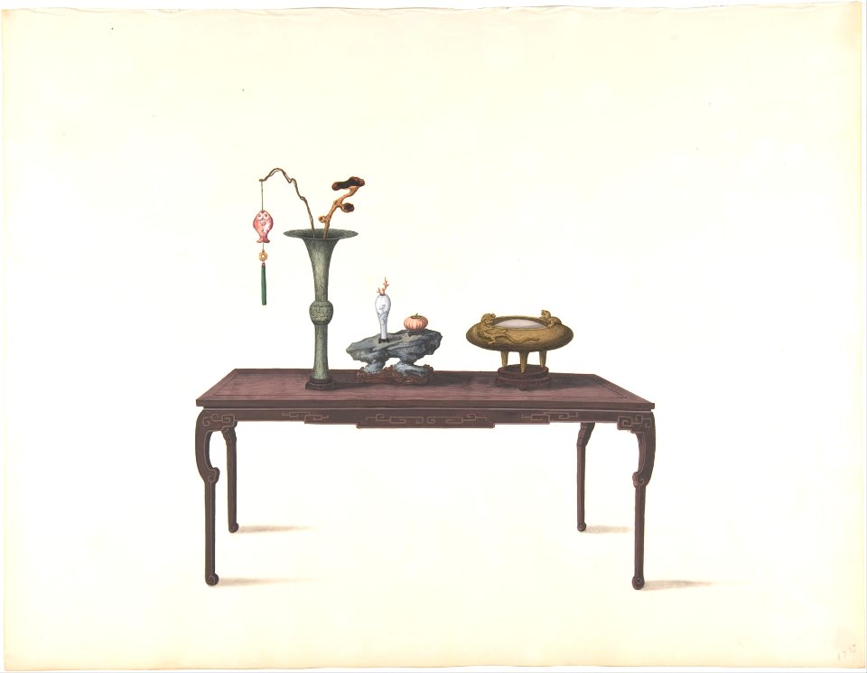Long Dark Table with Decorative Objects MET DP807519