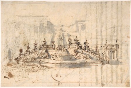 Manuscript page with a Project for a Fountain (recto) and Project and Plan for a Monumental Staircase (verso) MET DP801676