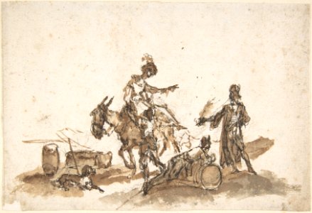 Man Assisting a Woman to Mount a Horse, with Two Other Figures and a Dog MET DP807980