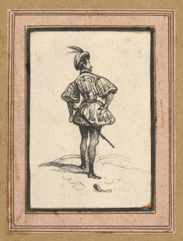 Man with sword and feathered hat, viewed from the back MET DP841206