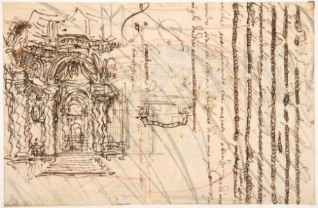 Manuscript page with a Project for a Fountain (recto) and Project and Plan for a Monumental Staircase (verso) MET DP801677