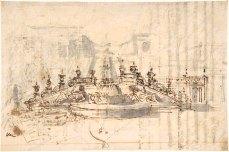 Manuscript page with a Project for a Fountain (recto) and Project and Plan for a Monumental Staircase (verso) MET DP801617