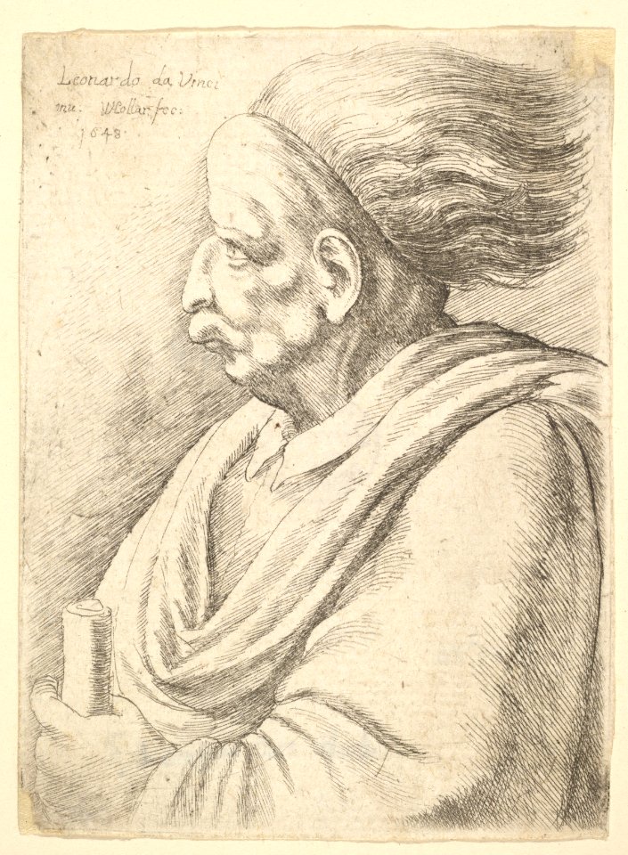 Man with caricatured features and hair streaming behind, in half-length to left MET DP823714