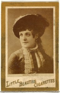 Minnie Palmer (portrait of bust), from the Actresses and Celebrities series (N60, Type 1) promoting Little Beauties Cigarettes for Allen & Ginter brand tobacco products MET DP839443