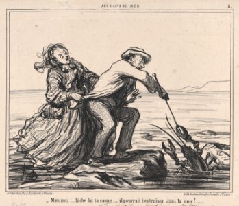 Mon ami..., lâche lui ta canne.... from Aux Bains de Mer, published in Le Charivari, September 28, 1859 MET DP876778