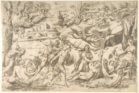Mars and Rhea Silvia- in the centre Mars holds a shield and sword, Rhea Silvia sleeping, Apollo in his chariot upper left MET DP812777