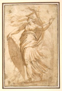 Mars and Cupid (recto); Female Standing Figure with a Helmet and a Shield (Bellona?) (verso) MET DP811729