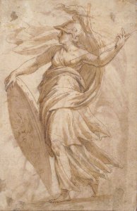 Mars and Cupid (recto); Female Standing Figure with a Helmet and a Shield (Bellona?) (verso) MET 62.601.1b
