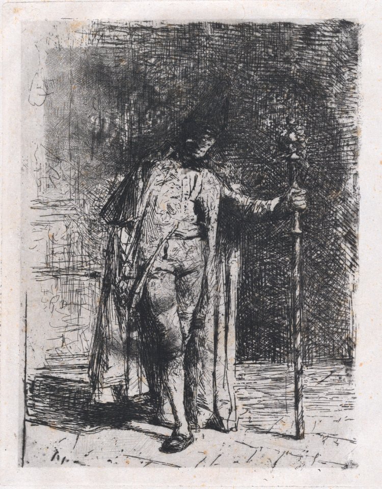 Master of ceremonies, a man standing facing the viewer holding a staff in his left hand MET DP876133