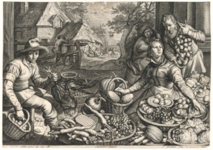 Market Scene, the Rest on the Flight into Egypt in the Background, from Kitchen and Market Scenes with Biblical Scenes in the Background MET DP864812