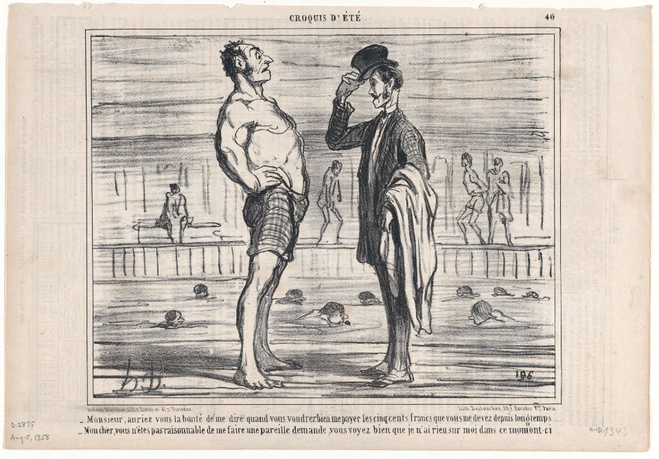 Monsieur, auriez vous la bonté de me dire..., from Croquis d'Été, published in Le Charivari, August 5, 1858 MET DP876723