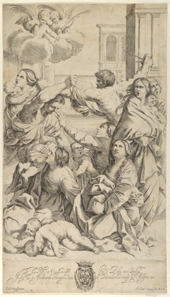 Massacre of the Innocents; group of women and children being attacked, two angels at upper left, after Reni MET DP841305