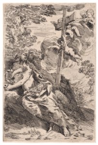 Mary Magdalene in the desert, a cross borne by angels at the right Met DP888759