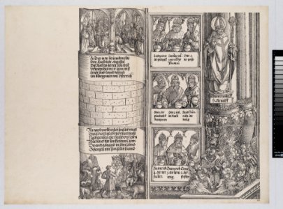 Maximilian's Prowess in the Chase; and The Legend of the Holy Coat of Treves; with Portraits of Emperors and Kings (Maximilian's Forerunners) from The Triumphal Arch of Maximilian I, 1st edition (1517-18) MET DP-16116-027