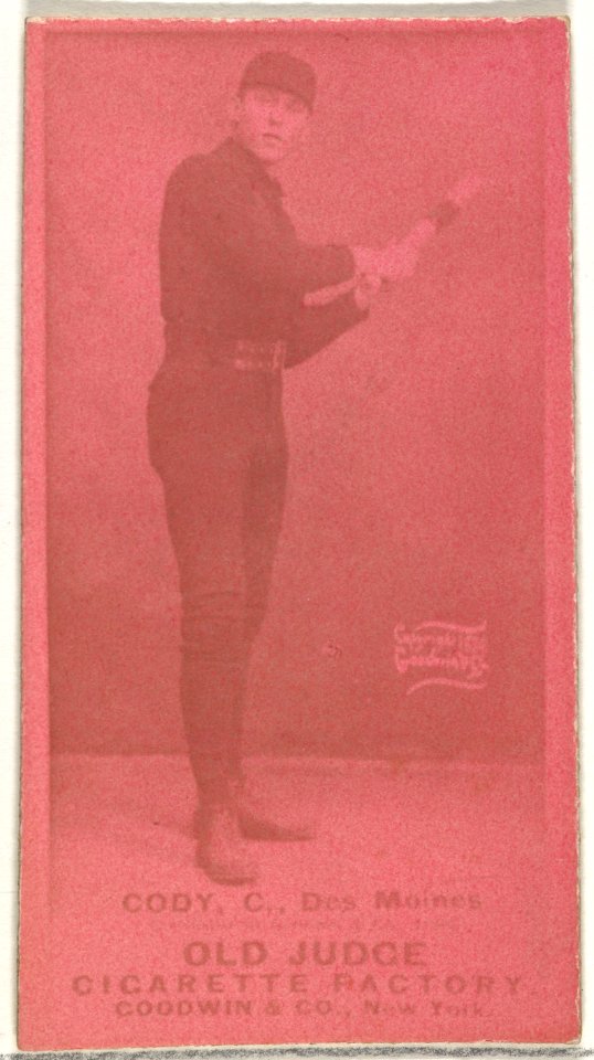 Michael J. Cody, Catcher, Des Moines Prohibitionists, from the Old Judge series (N172) for Old Judge Cigarettes MET DP846424