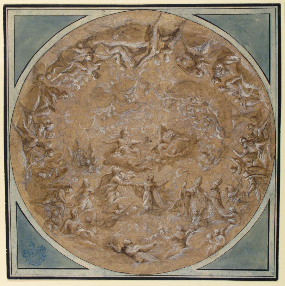 Monastic Saint Presented to the Holy Trinity by the Virgin, Study for a Circular Ceiling Decoration MET 61.256