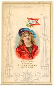 Modjeska in Colors of Williamsburgh Yacht Club, from the Yacht Colors of the World series (N140) issued by Duke Sons & Co. to promote Honest Long Cut Tobacco MET DP865745