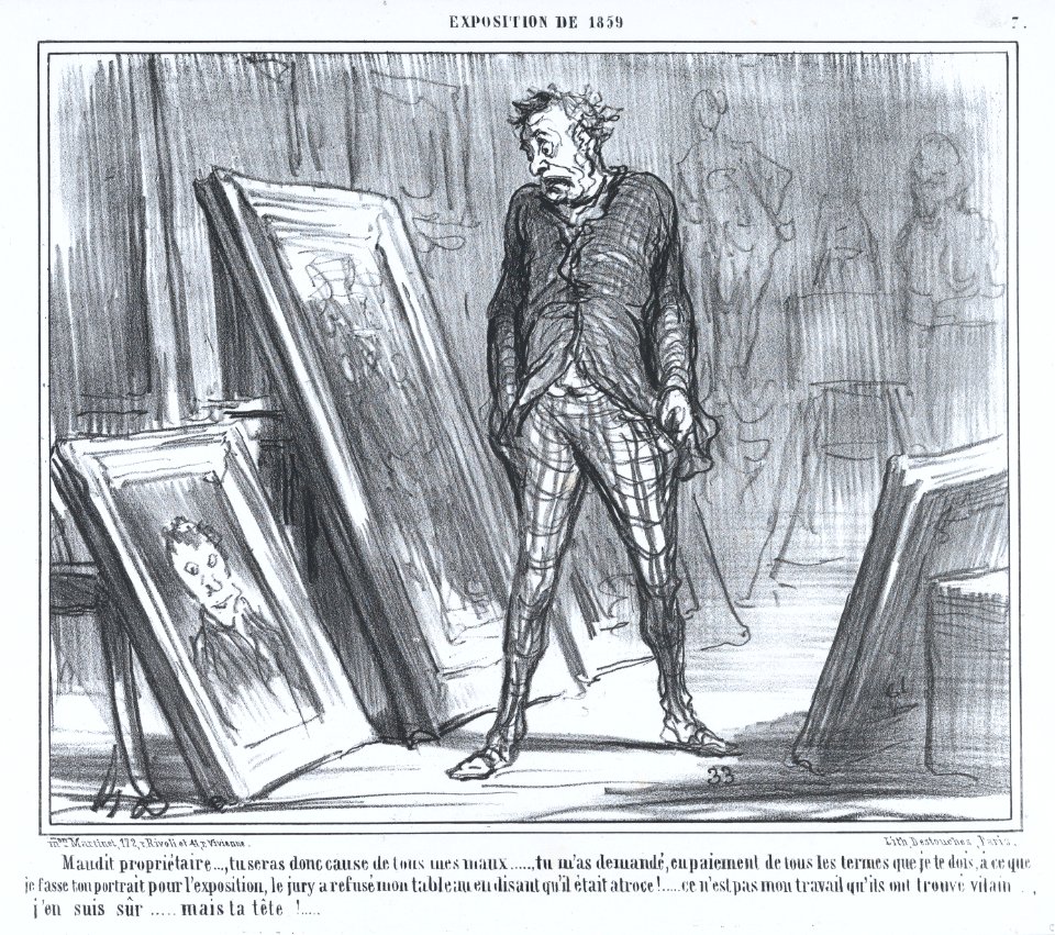 Maudit propriétaire..., tu seras donc cause de tous mes maux..., from L'Exposition de 1859, published in Le Charivari, April 26, 1859 MET DP876839
