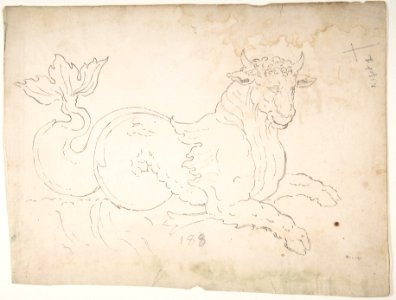 Marine bull, detail (recto) blank (verso) MET DP810744