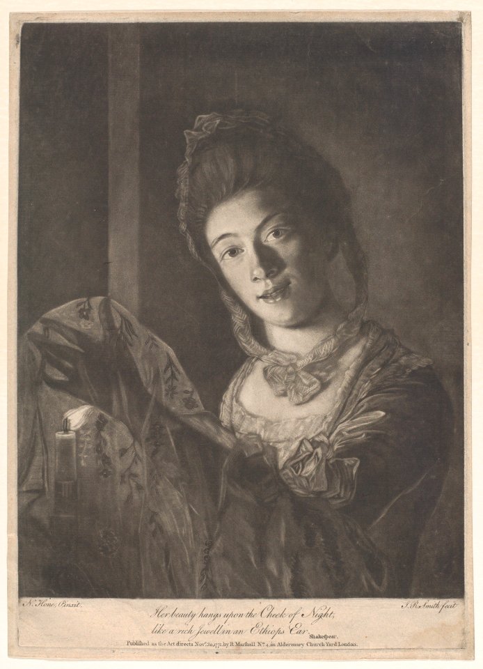 Miss Lydia Hone – "Her beauty hangs on the Cheek of Night, like a rich Jewel in an Ethiop's Ear" MET DP858682