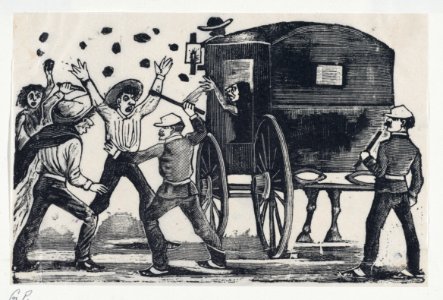 Men fighting near a horse and carriage MET DP868001