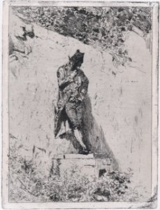 Meditation- a man standing on a step by a wall MET DP876136