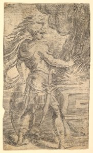 Mutius Scaevola placing his hand in the flames (left half of a composition, whose right half shows woman extending her right arms towards an altar) MET DP825250