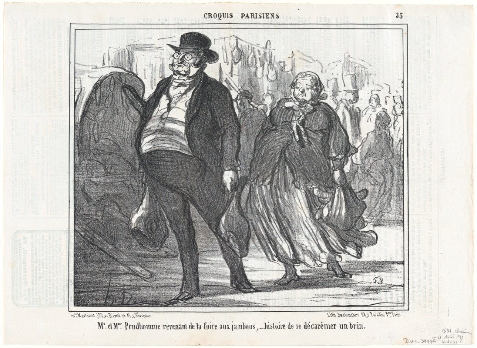 Mr. et Mme. Prudhomme revenant de la foire..., from Croquis Parisiens, published in Le Charivari, April 18, 1857 MET DP876642