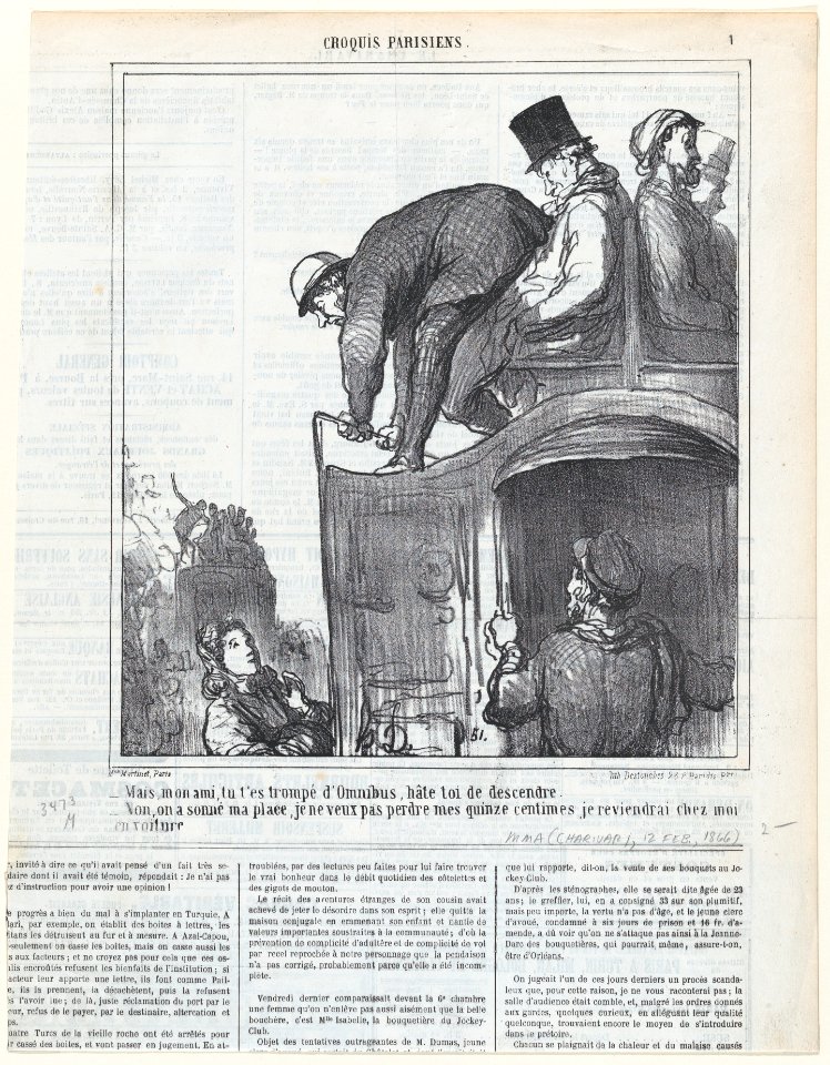 My friend, you have taken the wrong bus, get out quickly!, from 'Parisian sketches,' published in Le Charivari, January 31, 1866 MET DP877432
