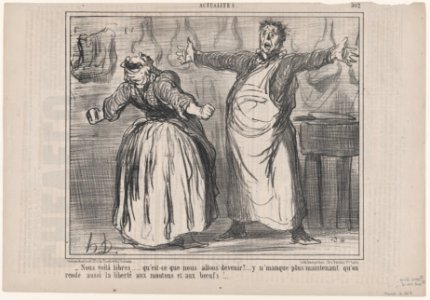 Nous voilà libres...qu'est-ce que nous allons devenir?, from Actualités, published in Le Charivari, March 16, 1858 MET DP876685