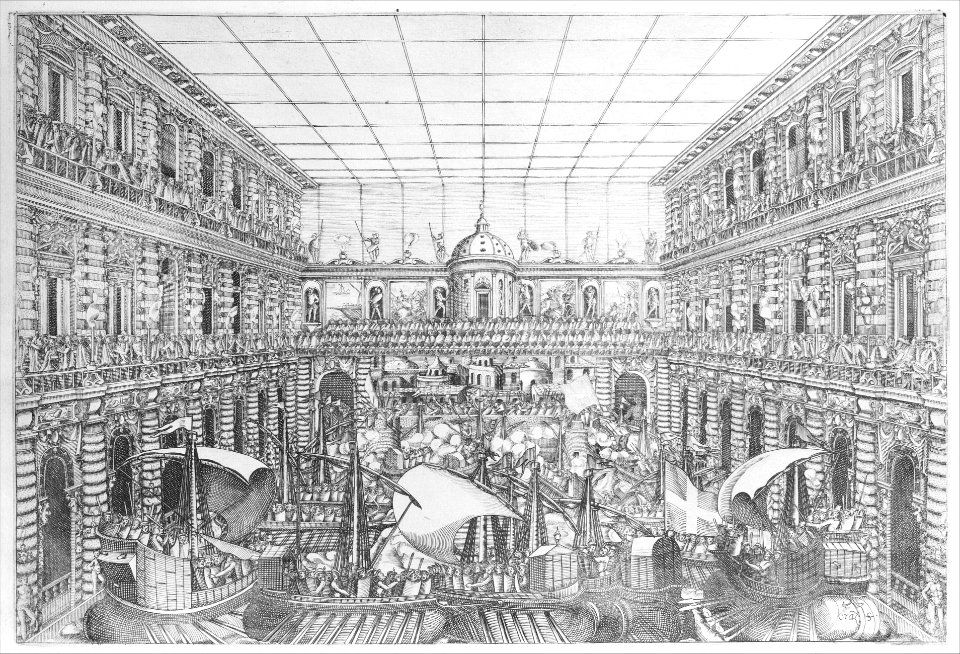 Naumachia in the Court of Palazzo Pitti, from an Album with Plates documenting the Festivities of the 1589 Wedding of Arch Duke Ferdinand I de’ Medici and Christine of Lorraine MET MM27493