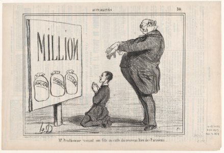 Mr. Prudhomme vouant son fils au...nouveau dieu..., from Actualitès, published in Le Charivari, February 2, 1857 MET DP876620