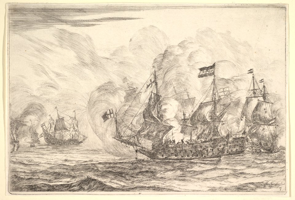 Naval Encounter with Three Vessels on the Right, from Naval Battles (Nieuwe Scheeps Batalien), plate 7 MET DP825123
