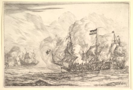 Naval Encounter with Three Vessels on the Right, from Naval Battles (Nieuwe Scheeps Batalien), plate 7 MET DP825123