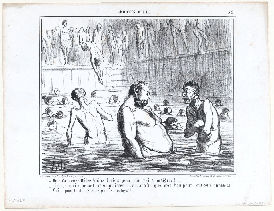 On m'a conseillé les bains froids pour me faire maigrir!..., from Croquis d'Été, published in Le Charivari, August 2, 1858 MET DP876722