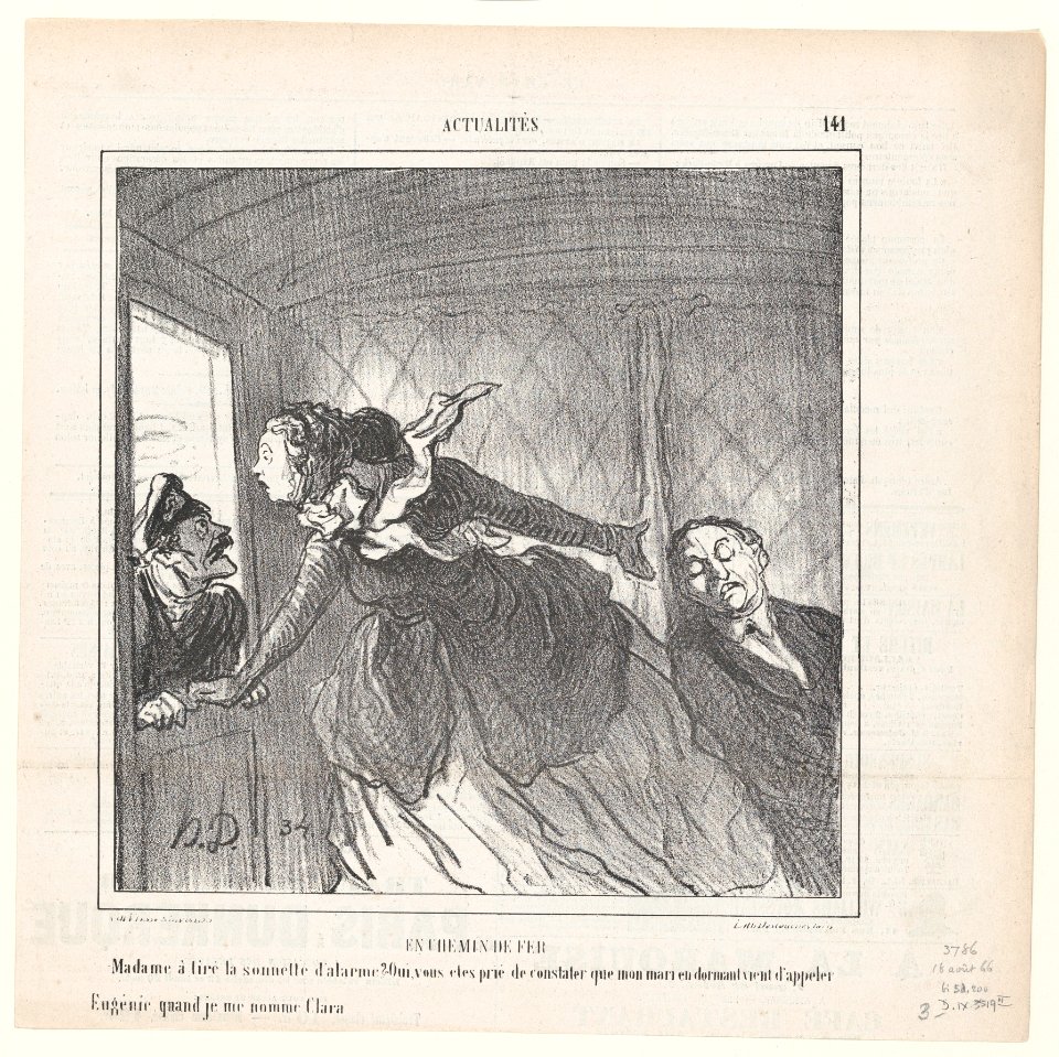 On the railroad, from 'News of the day,' published in Le Charivari, August 18, 1866 MET DP877505