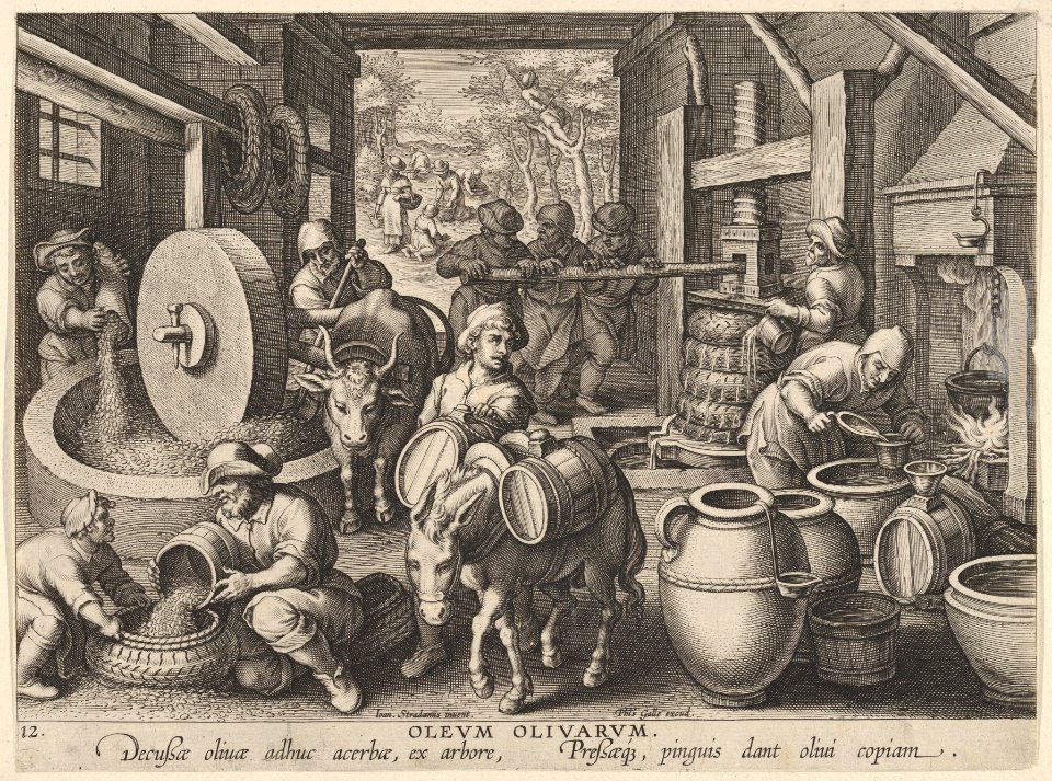 New Inventions of Modern Times -Nova Reperta-, The Invention of the Olive Oil Press, plate 12 MET DP830853