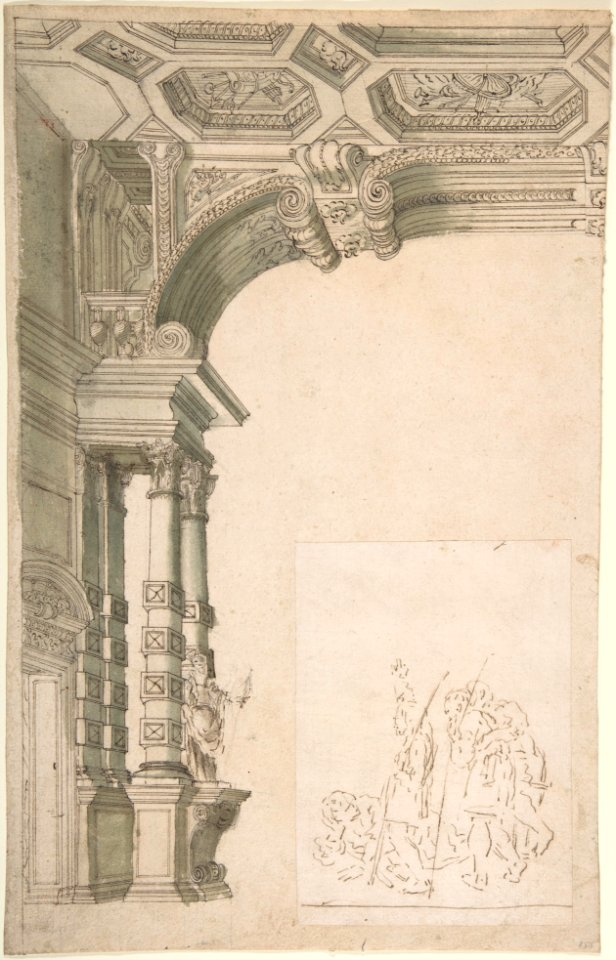 One Half of a Design for an Arch, With a Figural Sketch Pasted at lower right MET DP803338
