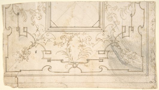 One Half Design for a Ceiling with Floral and Strapwork Motifs (recto); Slight Scribbles (verso). MET DP809794. Free illustration for personal and commercial use.