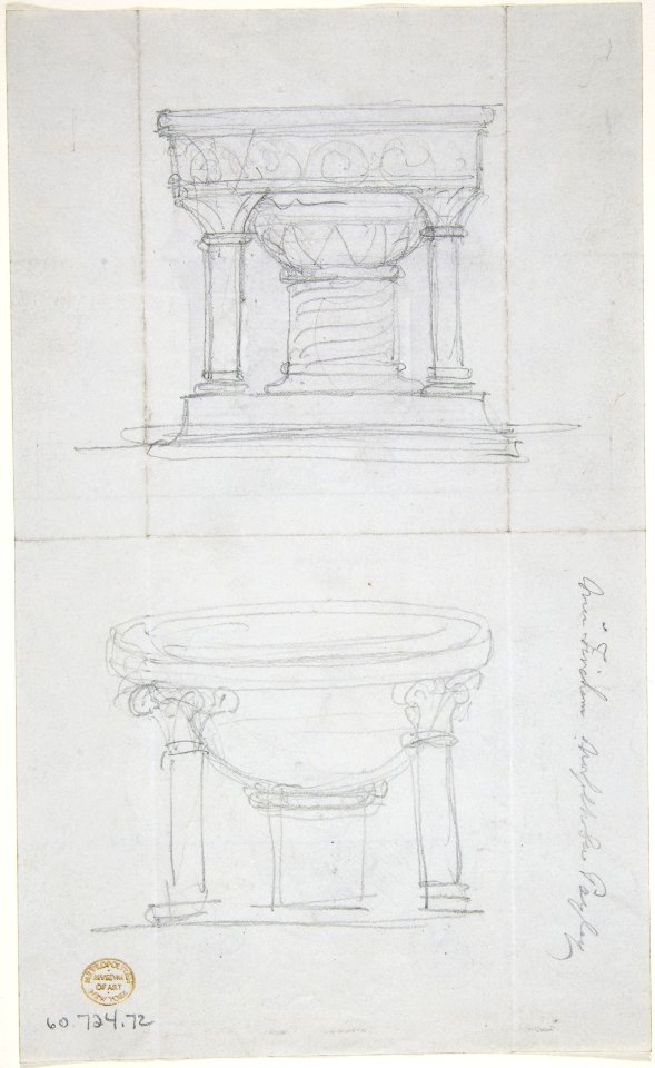 One Font and Plan (recto); Two Romanesque Style Fonts (verso) MET DP806961