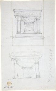 One Font and Plan (recto); Two Romanesque Style Fonts (verso) MET DP806961