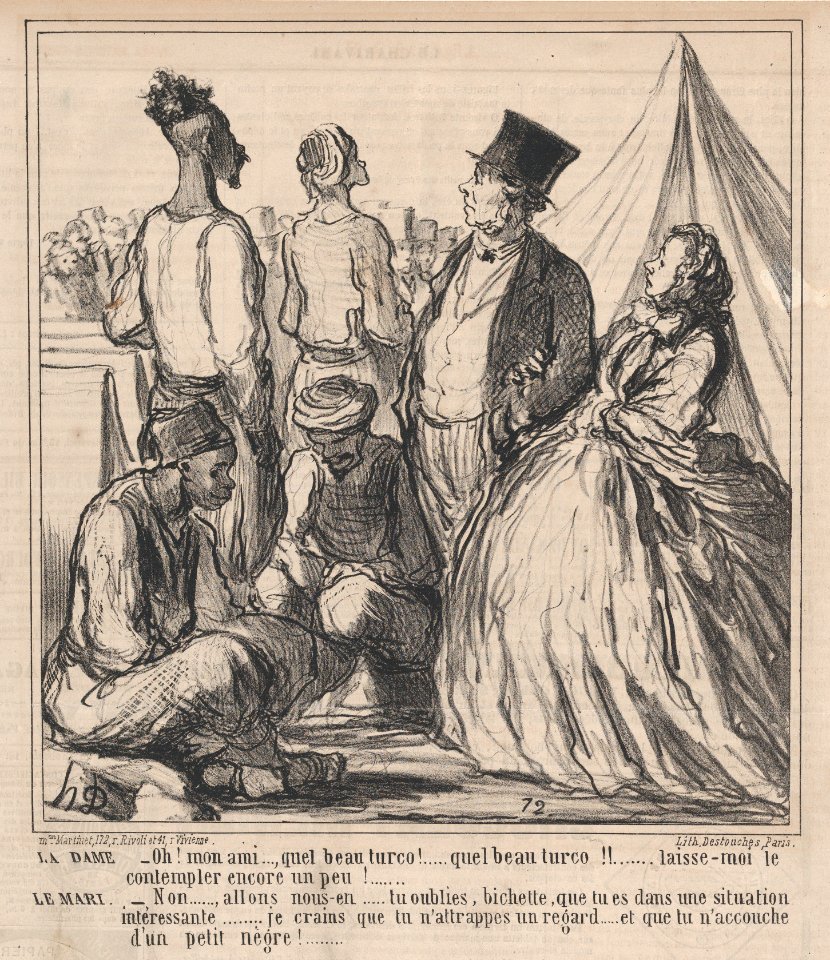 Oh! mon ami..., quel beau turco!.... quel beau turco!!...., from Au Camp de Saint-Maur, published in Le Charivari, August 15, 1859 MET DP876779