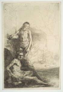 Nude Man Seated and Another Standing, with a Woman and a Baby Lightly Etched in Background MET DP814709