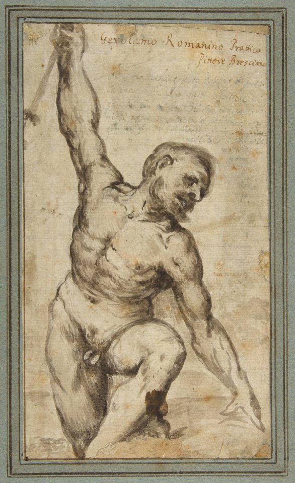 Nude Male Figure with Upraised Right Arm. MET DP811375