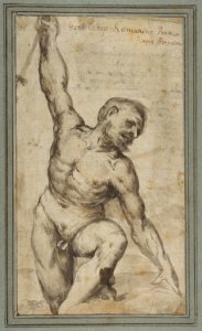 Nude Male Figure with Upraised Right Arm. MET DP811375
